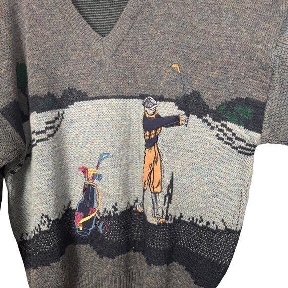 Vintage Arnold Palmer Golf Sweater XL – 90s Golf Scene Knit, Grandpa V-Neck - Picture 7 of 9